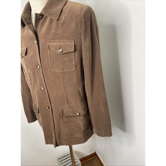 Talbots Brown Ultra Suede Blazer Sz 14 Jacket Lined Button Front Pockets Jacket - Picture 4 of 8